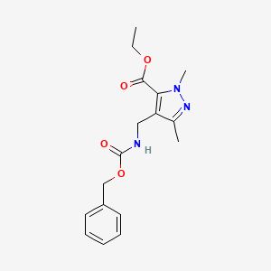 molecular formula C17H21N3O4 B13918321 Ethyl 4-(benzyloxycarbonylaminomethyl)-2,5-dimethyl-pyrazole-3-carboxylate 