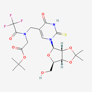 molecular formula C21H28F3N3O8S B13918403 tert-butyl 2-[[1-[(3aR,4R,6R,6aR)-6-(hydroxymethyl)-2,2-dimethyl-3a,4,6,6a-tetrahydrofuro[3,4-d][1,3]dioxol-4-yl]-4-oxo-2-sulfanylidenepyrimidin-5-yl]methyl-(2,2,2-trifluoroacetyl)amino]acetate 