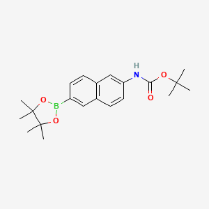 molecular formula C21H28BNO4 B1391864 Tert-butyl 6-(4,4,5,5-tetramethyl-1,3,2-dioxaborolan-2-YL)naphthalen-2-ylcarbamate CAS No. 1312611-41-8