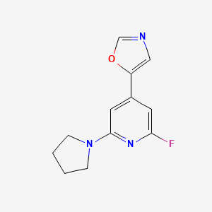 molecular formula C12H12FN3O B1391919 5-(2-Fluoro-6-(pyrrolidin-1-YL)pyridin-4-YL)-oxazole CAS No. 1228665-97-1