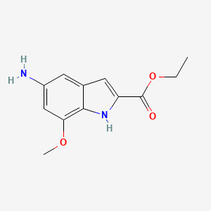 molecular formula C12H14N2O3 B13919239 ethyl 5-amino-7-methoxy-1H-indole-2-carboxylate CAS No. 176956-22-2