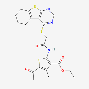 molecular formula C22H23N3O4S3 B13919291 Ethyl 5-acetyl-4-methyl-2-[[2-[(5,6,7,8-tetrahydro[1]benzothieno[2,3-d]pyrimidin-4-yl)thio]acetyl]amino]-3-thiophenecarboxylate CAS No. 338424-39-8