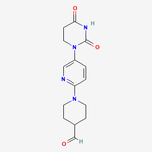 molecular formula C15H18N4O3 B13919437 1-(5-(2,4-Dioxotetrahydropyrimidin-1(2H)-yl)pyridin-2-yl)piperidine-4-carbaldehyde 