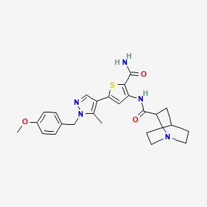 molecular formula C25H29N5O3S B13919453 N-[2-carbamoyl-5-[1-[(4-methoxyphenyl)methyl]-5-methylpyrazol-4-yl]thiophen-3-yl]-1-azabicyclo[2.2.2]octane-2-carboxamide 