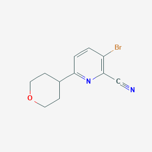 molecular formula C11H11BrN2O B13921277 3-Bromo-6-(tetrahydro-2H-pyran-4-yl)picolinonitrile 
