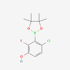 molecular formula C12H15BClFO3 B13921310 4-Chloro-2-fluoro-3-(4,4,5,5-tetramethyl-1,3,2-dioxaborolan-2-yl)phenol 