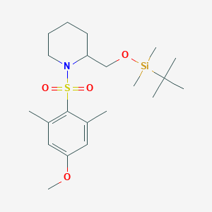 molecular formula C21H37NO4SSi B13921559 2-({[Tert-butyl(dimethyl)silyl]oxy}methyl)-1-[(4-methoxy-2,6-dimethylphenyl)sulfonyl]piperidine 