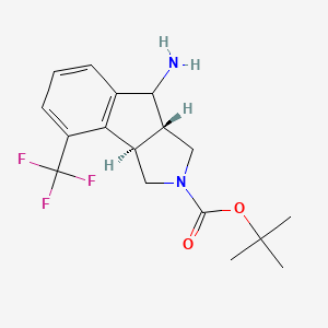 molecular formula C17H21F3N2O2 B13922563 tert-butyl (3aS,8bR)-4-amino-8-(trifluoromethyl)-3,3a,4,8b-tetrahydro-1H-indeno[1,2-c]pyrrole-2-carboxylate 