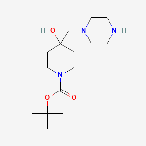 molecular formula C15H29N3O3 B13922689 Tert-butyl 4-hydroxy-4-[(piperazin-1-yl)methyl]piperidine-1-carboxylate 
