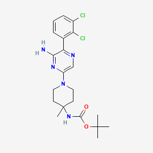 molecular formula C21H27Cl2N5O2 B13923585 Tert-butyl (1-(6-amino-5-(2,3-dichlorophenyl)pyrazin-2-yl)-4-methylpiperidin-4-yl)carbamate 