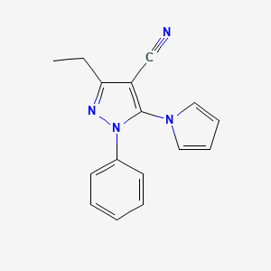 molecular formula C16H14N4 B1392479 3-Ethyl-1-phenyl-5-(1H-pyrrol-1-yl)-1H-pyrazole-4-carbonitrile CAS No. 1242898-81-2