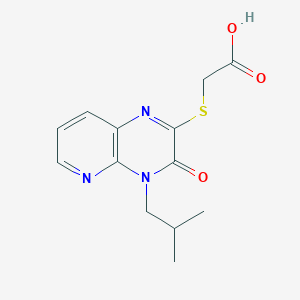 molecular formula C13H15N3O3S B1392489 [(4-Isobutyl-3-oxo-3,4-dihydropyrido[2,3-b]pyrazin-2-yl)thio]acetic acid CAS No. 1242960-73-1