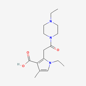 molecular formula C16H25N3O3 B1392502 1-Ethyl-2-[2-(4-ethylpiperazin-1-yl)-2-oxoethyl]-4-methyl-1H-pyrrole-3-carboxylic acid CAS No. 1242862-38-9