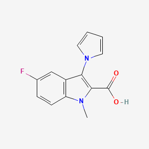 molecular formula C14H11FN2O2 B1392526 5-氟-1-甲基-3-(1H-吡咯-1-基)-1H-吲哚-2-羧酸 CAS No. 1244855-42-2