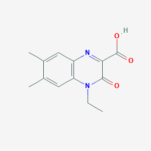 molecular formula C13H14N2O3 B1392530 4-Ethyl-6,7-dimethyl-3-oxo-3,4-dihydroquinoxaline-2-carboxylic acid CAS No. 1243088-27-8