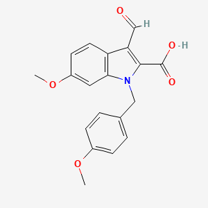 molecular formula C19H17NO5 B1392555 3-甲酰-6-甲氧基-1-(4-甲氧基苄基)-1H-吲哚-2-羧酸 CAS No. 1244855-45-5