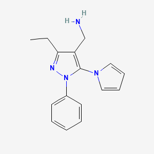 molecular formula C16H18N4 B1392559 {[3-Ethyl-1-phenyl-5-(1H-pyrrol-1-yl)-1H-pyrazol-4-yl]methyl}amine CAS No. 1243057-55-7