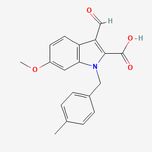 molecular formula C19H17NO4 B1392561 3-甲酰基-6-甲氧基-1-(4-甲基苄基)-1H-吲哚-2-羧酸 CAS No. 1243089-67-9