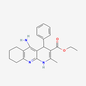 molecular formula C22H25N3O2 B13925645 Benzo[b][1,8]naphthyridine-3-carboxylic acid, 5-amino-1,4,6,7,8,9-hexahydro-2-methyl-4-phenyl-, ethyl ester 