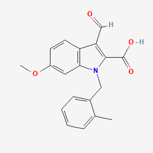 molecular formula C19H17NO4 B1392570 3-甲酰基-6-甲氧基-1-(2-甲基苄基)-1H-吲哚-2-羧酸 CAS No. 1242889-04-8