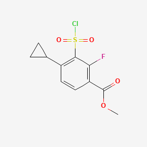 molecular formula C11H10ClFO4S B13925711 Methyl 3-(chlorosulfonyl)-4-cyclopropyl-2-fluorobenzoate 