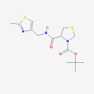 molecular formula C14H21N3O3S2 B1392580 tert-Butyl 4-({[(2-methyl-1,3-thiazol-4-yl)methyl]amino}carbonyl)-1,3-thiazolidine-3-carboxylate CAS No. 1265962-95-5