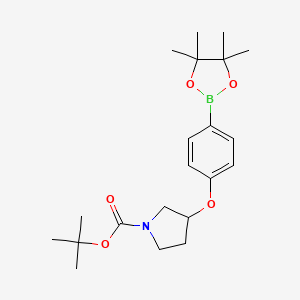 molecular formula C21H32BNO5 B13926080 Tert-butyl 3-(4-(4,4,5,5-tetramethyl-1,3,2-dioxaborolan-2-YL)phenoxy)pyrrolidine-1-carboxylate 
