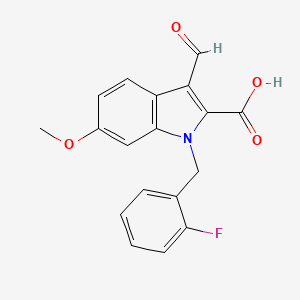 molecular formula C18H14FNO4 B1392672 1-(2-Fluorobenzyl)-3-formyl-6-methoxy-1H-indole-2-carboxylic acid CAS No. 1242969-59-0