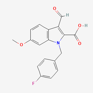 molecular formula C18H14FNO4 B1392682 1-(4-Fluorobenzyl)-3-formyl-6-methoxy-1H-indole-2-carboxylic acid CAS No. 1242889-78-6