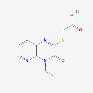 molecular formula C11H11N3O3S B1392692 [(4-Ethyl-3-oxo-3,4-dihydropyrido[2,3-b]pyrazin-2-yl)thio]acetic acid CAS No. 1242884-38-3