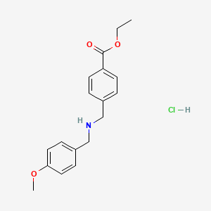 molecular formula C18H22ClNO3 B1392695 Ethyl 4-{[(4-methoxybenzyl)amino]-methyl}benzoate hydrochloride CAS No. 17841-66-6