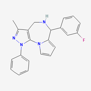 molecular formula C22H19FN4 B1392700 6-(3-Fluorophenyl)-3-methyl-1-phenyl-1,4,5,6-tetrahydropyrazolo[4,3-f]pyrrolo[1,2-a][1,4]diazepine CAS No. 1242869-89-1