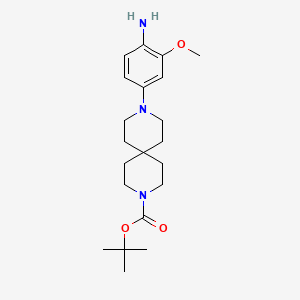 molecular formula C21H33N3O3 B13927393 tert-Butyl 9-(4-amino-3-methoxyphenyl)-3,9-diazaspiro[5.5]undecane-3-carboxylate 