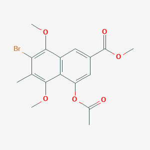 molecular formula C17H17BrO6 B13928096 2-Naphthalenecarboxylic acid, 4-(acetyloxy)-7-bromo-5,8-dimethoxy-6-methyl-, methyl ester 