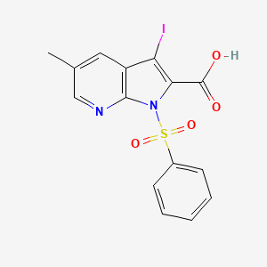molecular formula C15H11IN2O4S B1392821 3-Iodo-5-methyl-1-(phenylsulfonyl)-1H-pyrrolo-[2,3-b]pyridine-2-carboxylic acid CAS No. 1261365-69-8