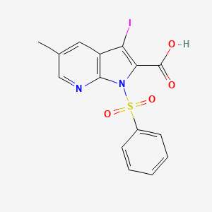 molecular formula C15H11IN2O4S B1392821 3-Iodo-5-methyl-1-(phenylsulfonyl)-1H-pyrrolo[2,3-b]pyridine-2-carboxylic acid CAS No. 1261365-69-8