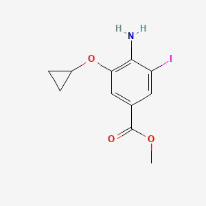 molecular formula C11H12INO3 B13928325 Methyl 4-amino-3-cyclopropoxy-5-iodobenzoate 