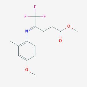 molecular formula C14H16F3NO3 B13928416 Methyl 5,5,5-trifluoro-4-(4-methoxy-2-methylphenylimino)pentanoate 