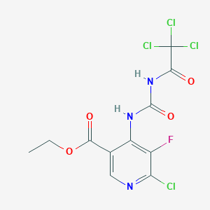 molecular formula C11H8Cl4FN3O4 B13928505 Ethyl 6-chloro-5-fluoro-4-(3-(2,2,2-trichloroacetyl)ureido)nicotinate 