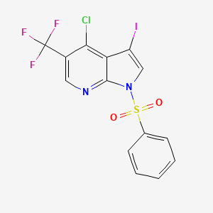 molecular formula C14H7ClF3IN2O2S B1392899 4-Chloro-3-iodo-1-(phenylsulfonyl)-5-(trifluoromethyl)-1H-pyrrolo[2,3-b]pyridine CAS No. 1299607-80-9