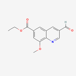 molecular formula C14H13NO4 B13930122 Ethyl 3-formyl-8-methoxyquinoline-6-carboxylate 