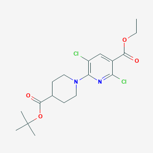 molecular formula C18H24Cl2N2O4 B13930261 Ethyl 6-[4-(tert-butoxycarbonyl)piperidin-1-yl]-2,5-dichloronicotinate 
