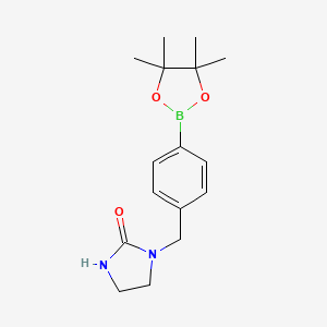 molecular formula C16H23BN2O3 B13931029 1-{[4-(Tetramethyl-1,3,2-dioxaborolan-2-yl)phenyl]methyl}imidazolidin-2-one 