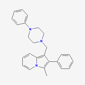 molecular formula C26H27N3 B13931125 Indolizine, 3-methyl-2-phenyl-1-((4-phenyl-1-piperazinyl)methyl)- CAS No. 58912-52-0