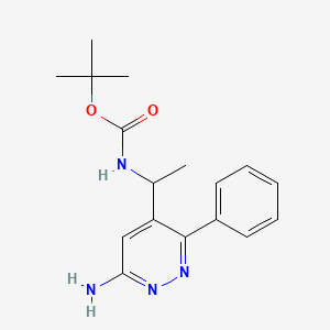 molecular formula C17H22N4O2 B13931237 Tert-butyl(1-(6-amino-3-phenylpyridazin-4-yl)ethyl)carbamate 