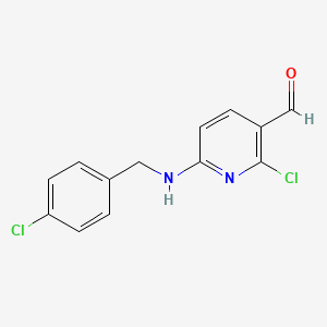 molecular formula C13H10Cl2N2O B13931635 2-Chloro-6-(4-chloro-benzylamino)-pyridine-3-carbaldehyde 