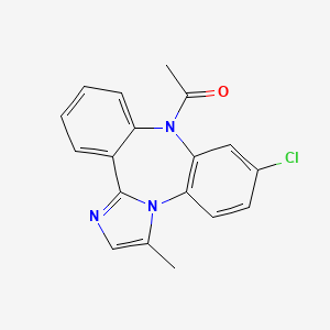 molecular formula C18H14ClN3O B13931865 9H-Dibenz(b,f)imidazo(1,2-d)(1,4)diazepine, 9-acetyl-7-chloro-3-methyl- CAS No. 62538-90-3