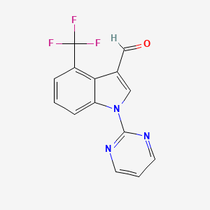 molecular formula C14H8F3N3O B13931902 1-Pyrimidin-2-yl-4-(trifluoromethyl)-1H-indole-3-carbaldehyde 