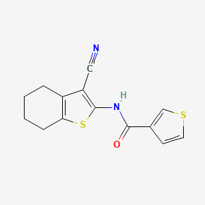 molecular formula C14H12N2OS2 B13932002 3-Thiophenecarboxamide, N-(3-cyano-4,5,6,7-tetrahydrobenzo[b]thien-2-yl)- 