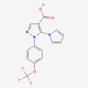 molecular formula C15H10F3N3O3 B1393207 5-(1H-吡咯-1-基)-1-[4-(三氟甲氧基)苯基]-1H-吡唑-4-羧酸 CAS No. 1232794-76-1